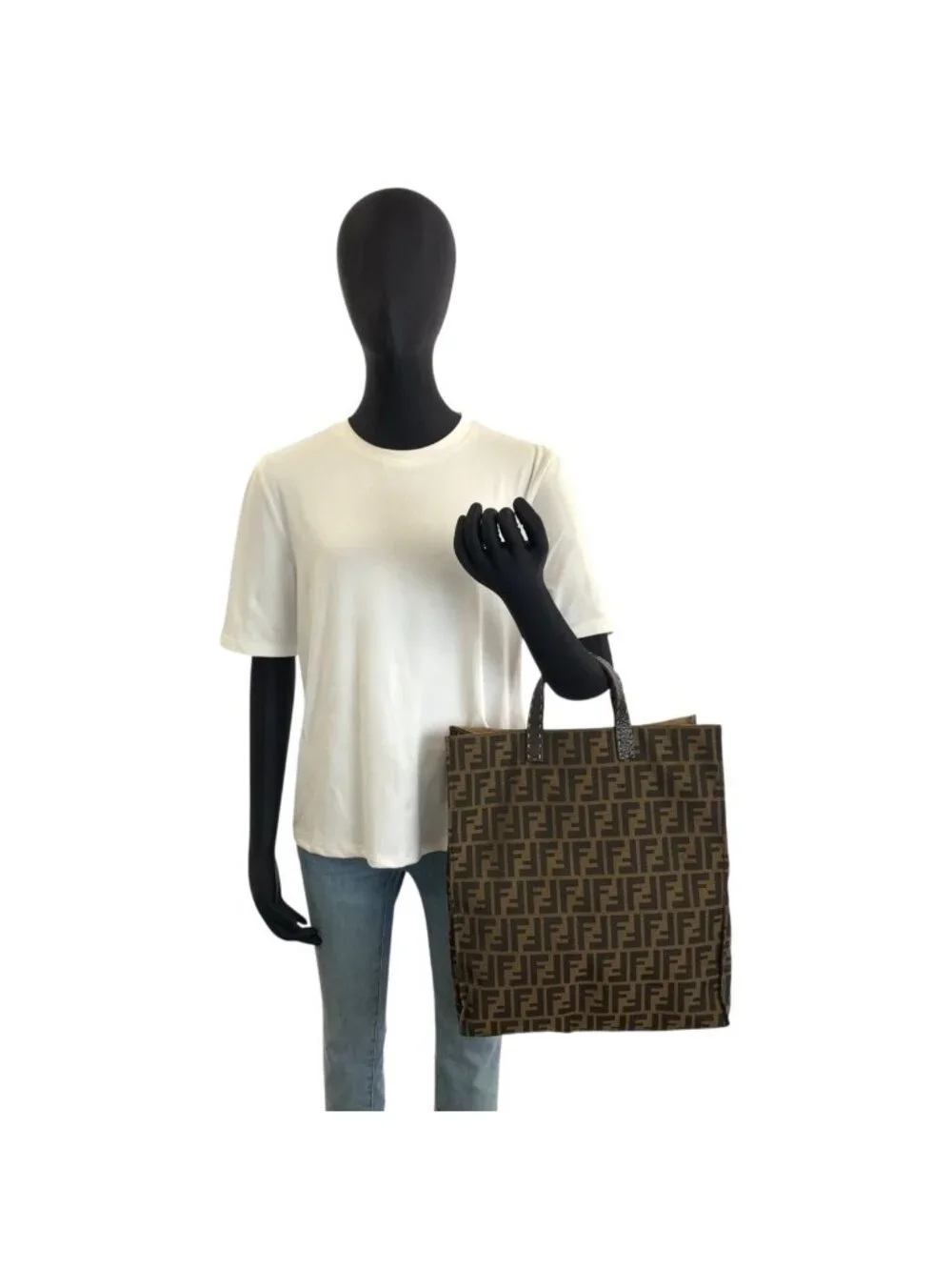 Fendi Selleria Zucca Brown Canvas Leather Tote Business Handbag
